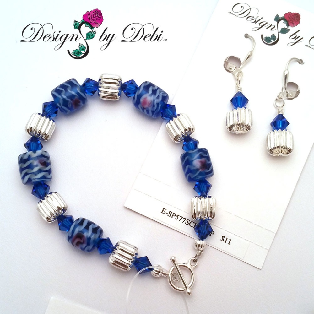 Capri Blue Glass & Crystal Bracelet & Earrings